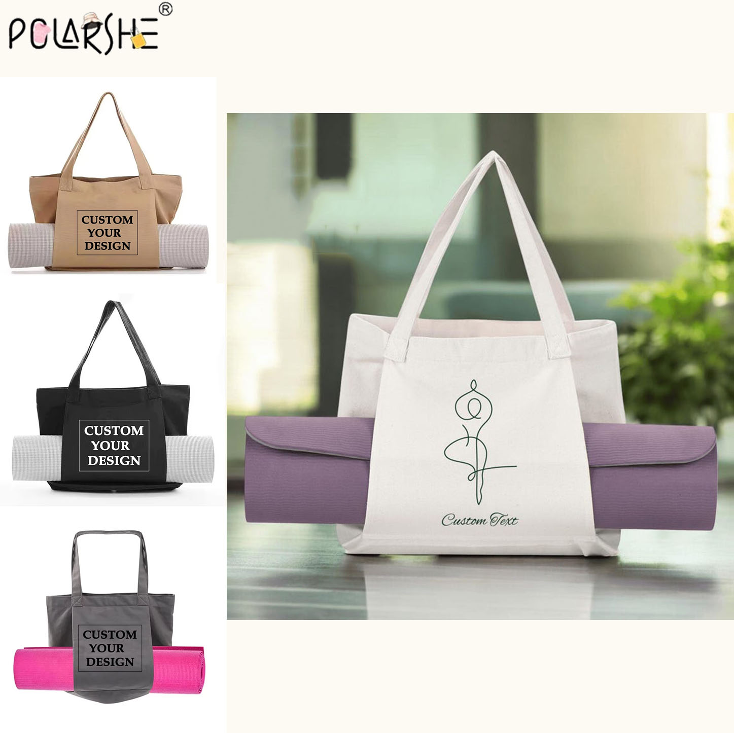 Pilates Yoga Bag - กระเป๋าใส่เสื่อโยคะแบบสั่งทำ กระเป๋าผ้าแคนวาสสำหรับพิลาทิส กระเป๋าใส่เสื่อโยคะสำหรับผู้หญิง กระเป๋าผ้าแคนวาสพร้อมสายสะพายสำหรับเล่นกีฬาและทำงาน