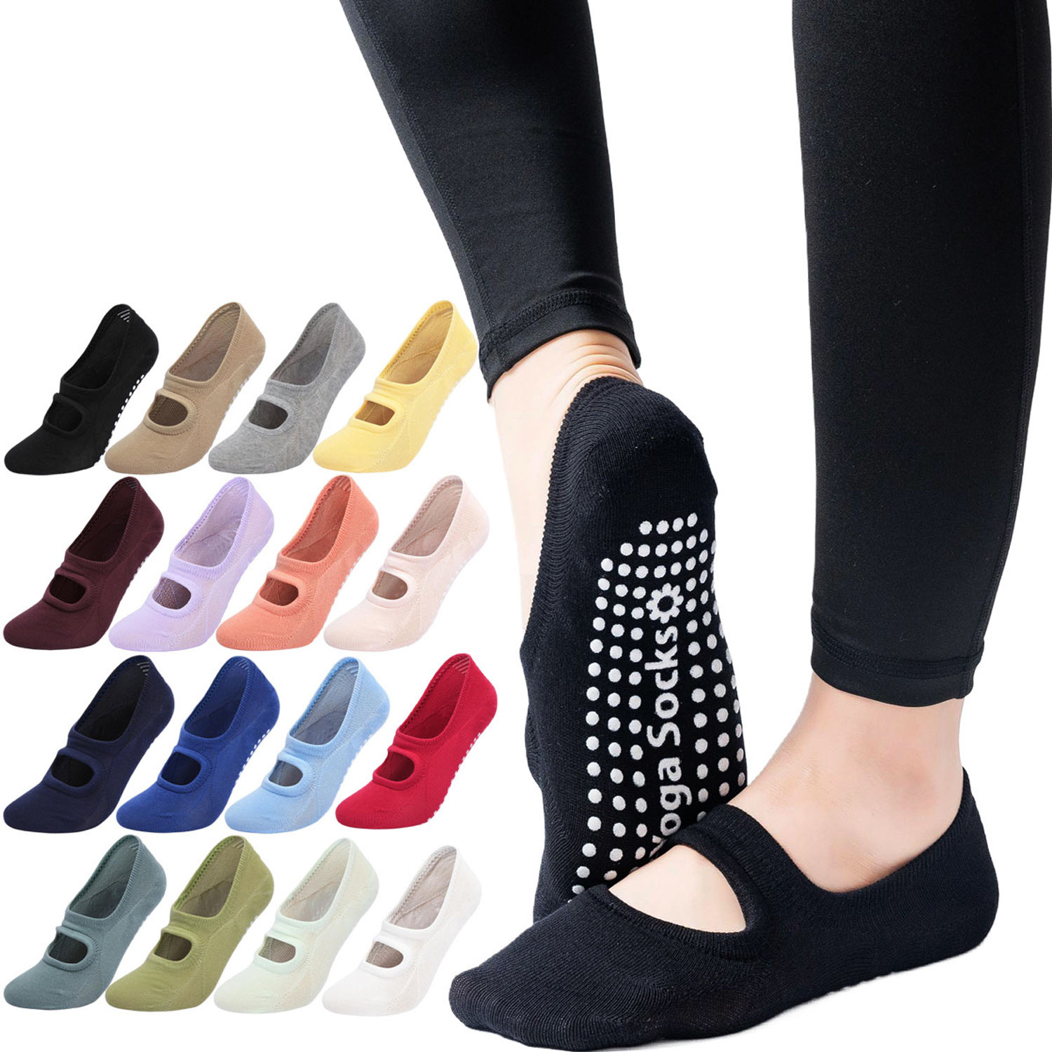 Pilates Yoga Grip Socks - ถุงเท้าโยคะคุณภาพสูงสำหรับผู้หญิง กันลื่น ระบายอากาศได้ดี แบบเปิดหลัง ถุงเท้าพิลาทิส ถุงเท้าบัลเลต์สำหรับผู้หญิง