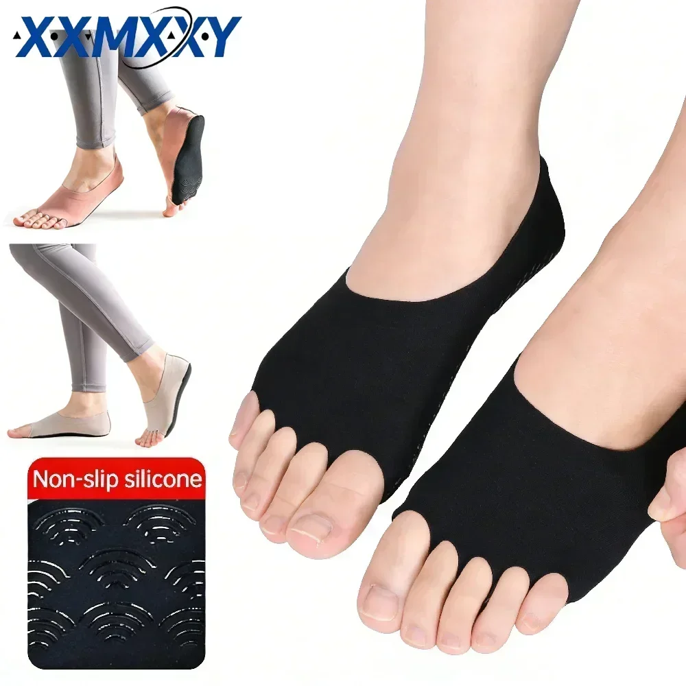 Pilates Yoga Grip Socks - ถุงเท้าโยคะพิลาทิสแบบไม่มีนิ้วเท้า 1 คู่, ถุงเท้ากันลื่นระบายอากาศได้ดี, ถุงเท้าฝึกซ้อมเต้นกันลื่นสำหรับผู้หญิงใส่ได้ทุกวัน