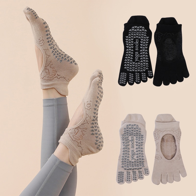 Pilates Yoga Grip Socks - ถุงเท้าพิลาทีสห้านิ้วสำหรับผู้หญิง, ถุงเท้าถุงเท้าคุณภาพดีเล่นโยคะกันลื่นแห้งเร็วถุงเท้าฝึกเต้นฟิตเนส