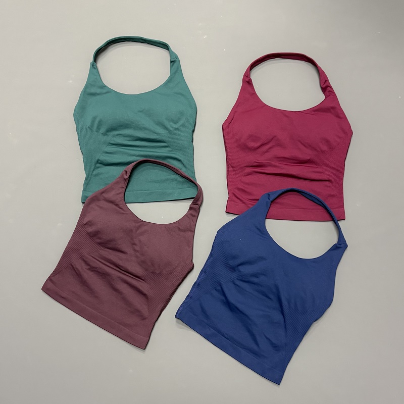 Yoga Strap Cotton - เสื้อกีฬาผู้หญิงแบบผูกคอ ไร้ตะเข็บ เสื้อกล้ามโยคะเสริมฟองน้ำในตัว ยืดหยุ่นสูง กระชับรูปร่าง เหมาะสำหรับออกกำลังกาย