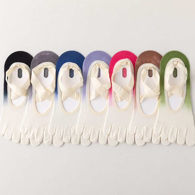 Yoga Strap Cotton - อินเทรนด์Gradient Cross Strapห้านิ้วถุงเท้าโยคะผู้หญิงAnti Slip Professionalถุงเท้าพิลาทิสเต้นรําในร่มฟิตเนสกีฬาถุงเท้า
