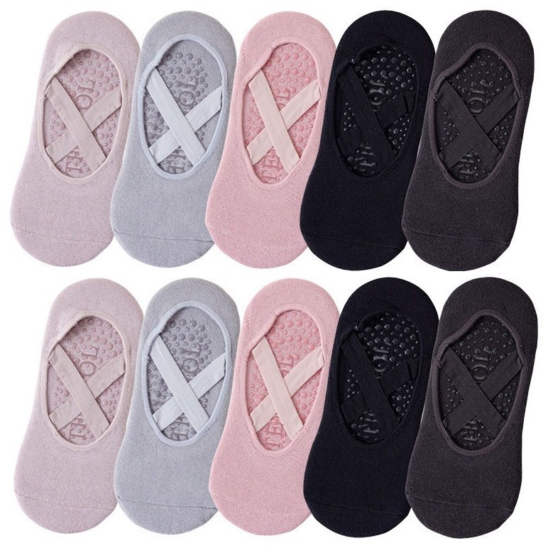 Pilates Yoga Grip Socks - 1/3 คู่ ถุงเท้าโยคะ ผู้หญิง ผ้าฝ้าย ซิลิโคน