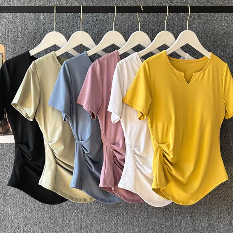 Yoga Strap Cotton - ชุดโยคะสตรีฤดูร้อนชุดฝึกพิลาทิสฟิตเนสชุดกีฬาระดับไฮเอนด์ชุดวิ่งเสื้อยืดแขนสั้นแห้งเร็ว