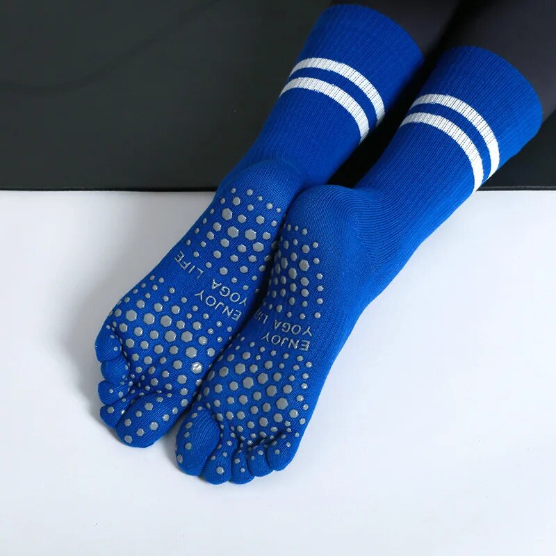 Pilates Yoga Grip Socks - ถุงเท้าโยคะระบายอากาศได้สำหรับผู้หญิงถุงเท้าสำหรับใส่ในบ้านทำจากผ้าฝ้ายใช้ในฟิตเนสเต้นบัลเล่ต์ได้ห้านิ้วกันลื่น
