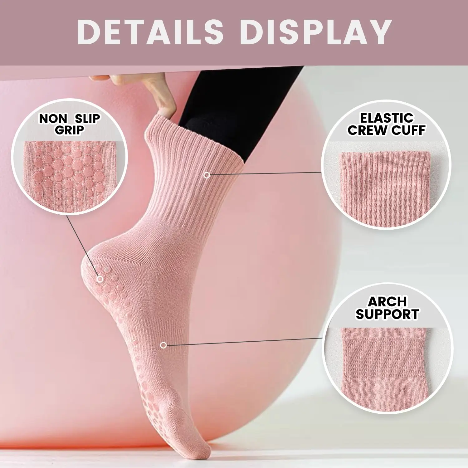 ถุงเท้าโยคะสำหรับผู้หญิง 4 คู่ - Pilates Yoga Grip Socks บทวิจารณ์และราคา